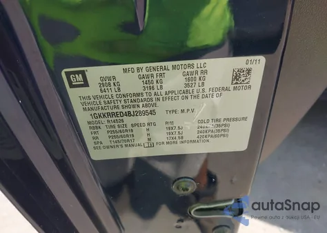 2011 GMC Acadia Slt-1 from USA, damaged, VIN 1GKKRRED4BJ289545